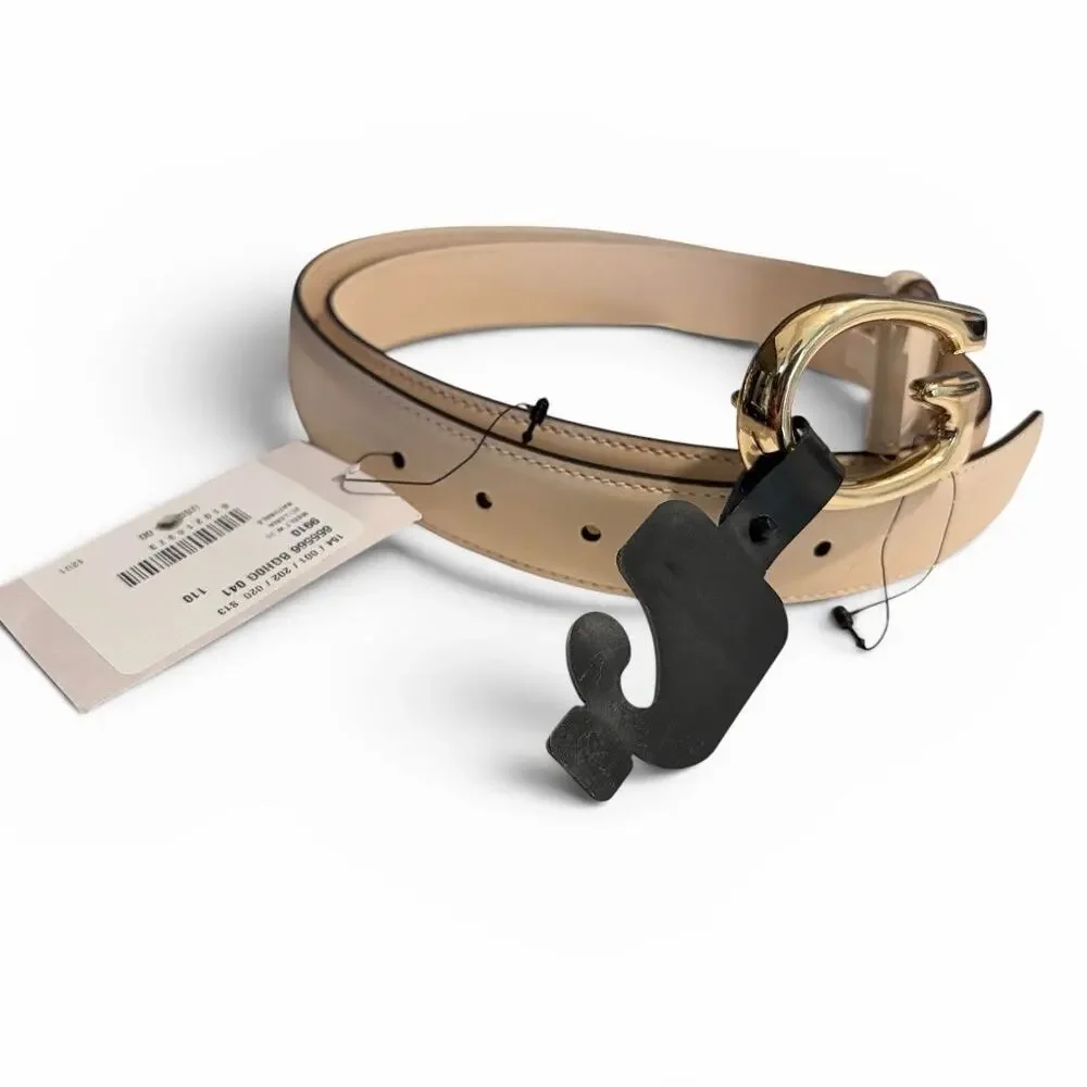 Gucci Natural Vachetta Leather Gold G Buckle Thin Belt Size 110 NWT Authentic